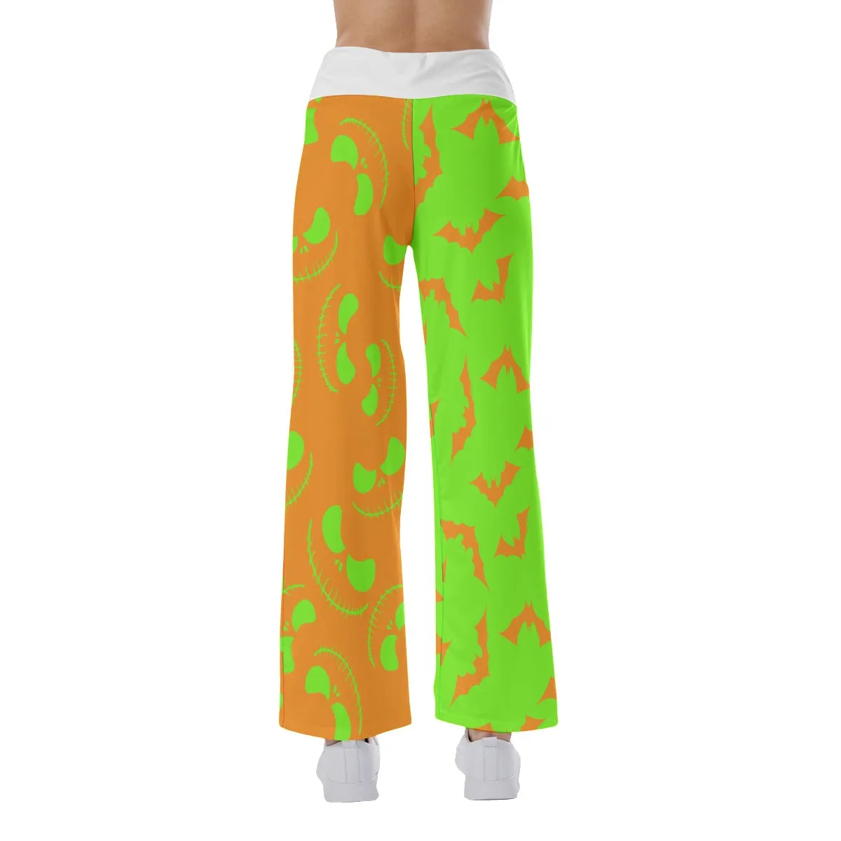 Orange Green Halloween Skull Nightmare Women's High-waisted Wide Leg Pants