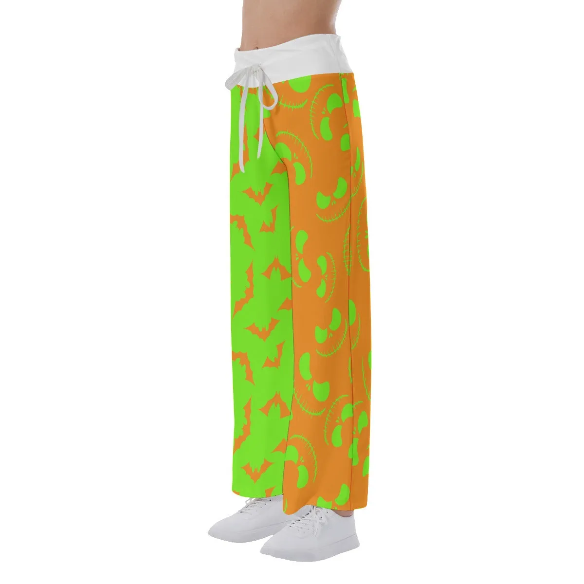 Orange Green Halloween Skull Nightmare Women's High-waisted Wide Leg Pants