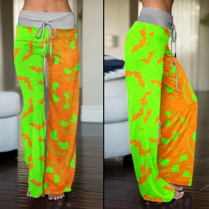 Orange Green Halloween Skull Nightmare Women's High-waisted Wide Leg Pants