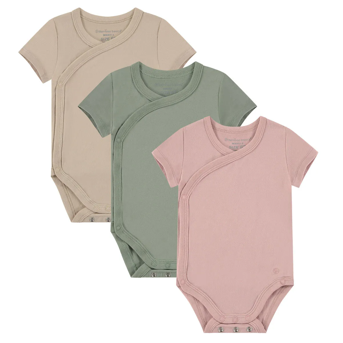 Overslagromper korte mouw MIKKY (3-pack) - Beige, Groen & Roze