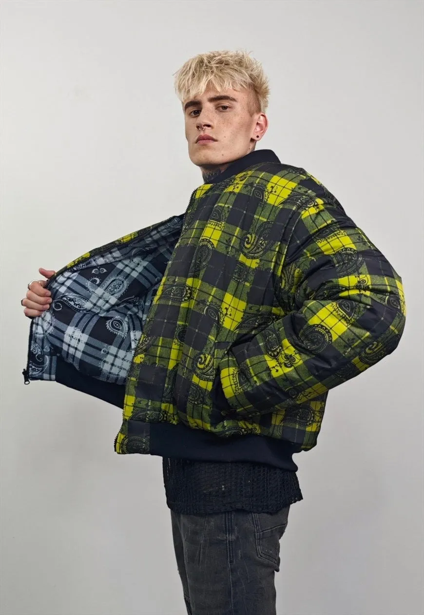 Paisley varsity jacket yellow check reversible 4in1 bomber