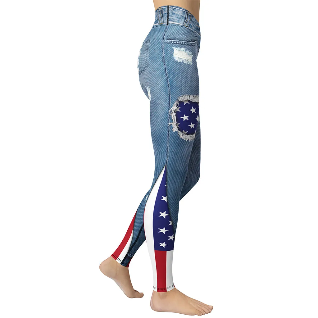 Patriotic Denim Print Yoga Leggings