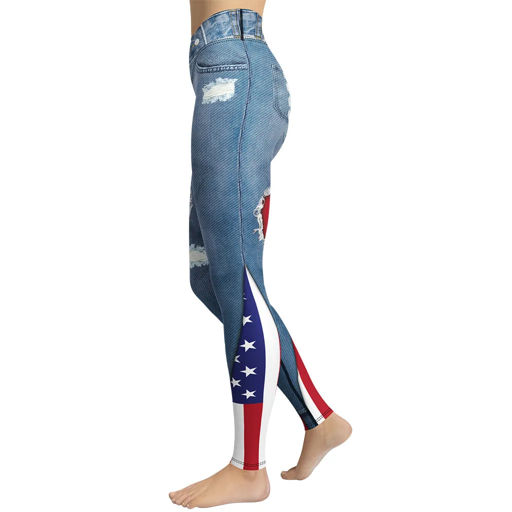 Patriotic Denim Print Yoga Leggings