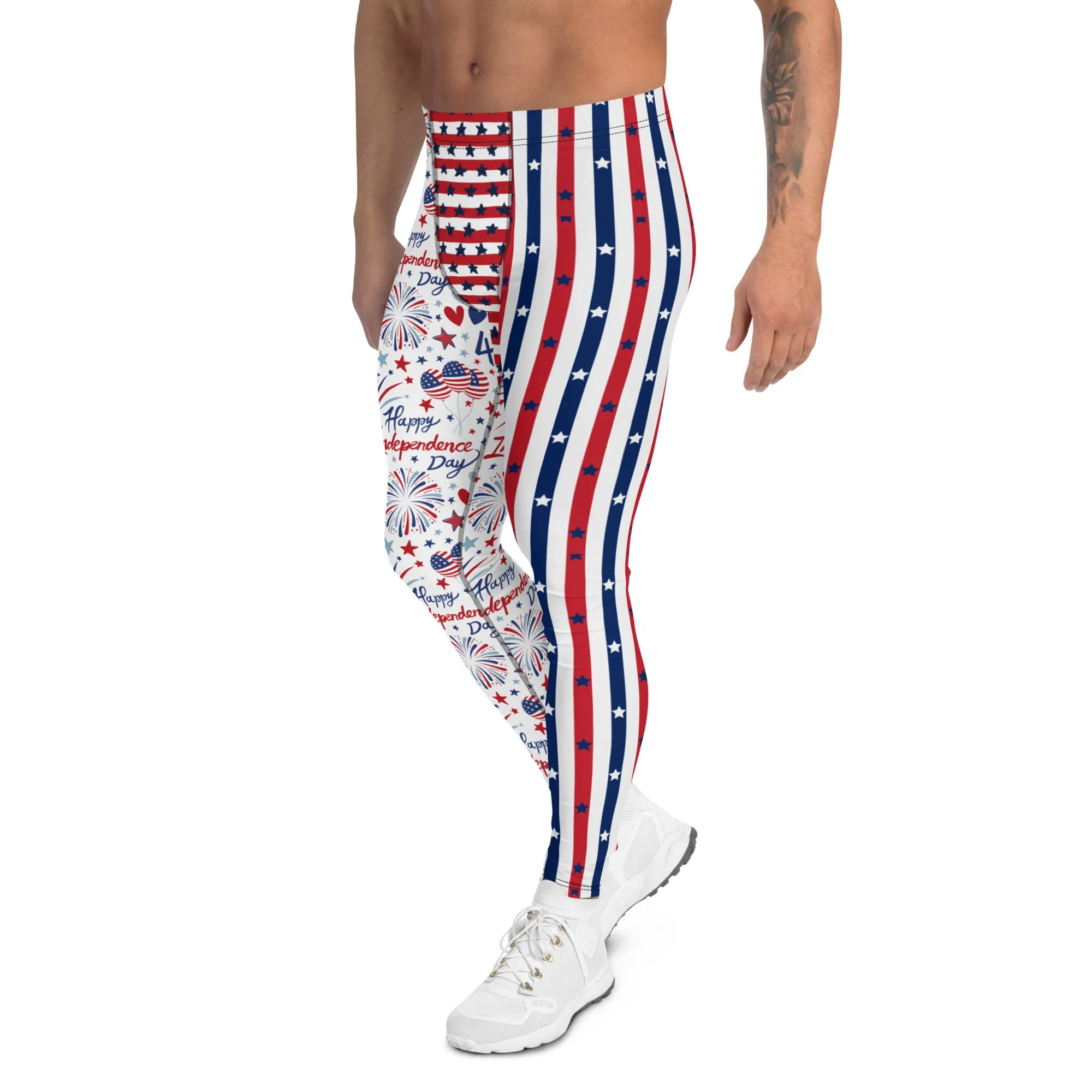 Patriotic Men's Leggings - Star-Spangled Print, American flag, Comfortable, Durable - Perfect for Workouts & Casual Wear