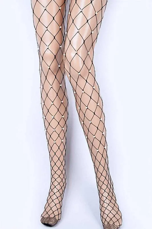 Pearl Accent Fishnet Stocking