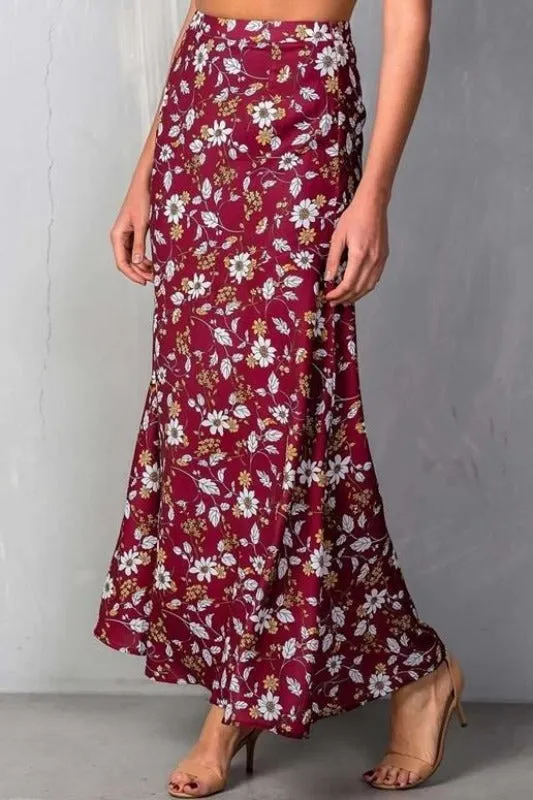 Penelope Floral Maxi Skirt with Slit & Buttons