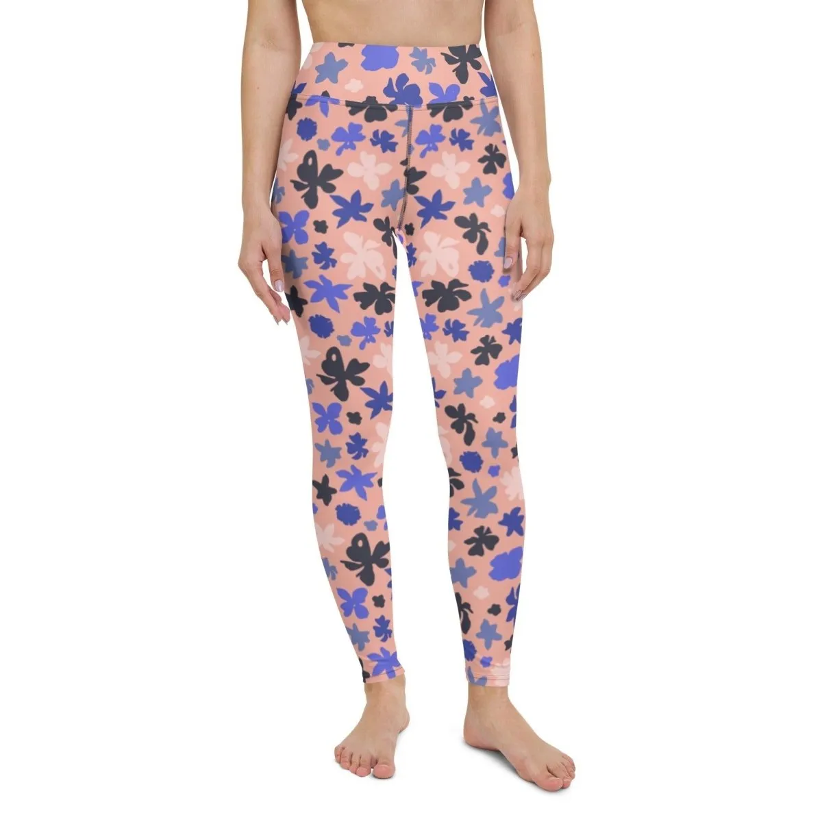 Pink Floral Women's High-Waisted Yoga Pants