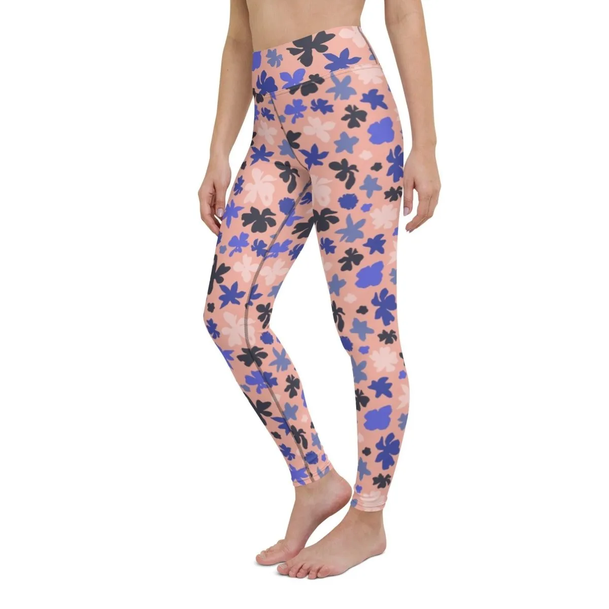 Pink Floral Women's High-Waisted Yoga Pants