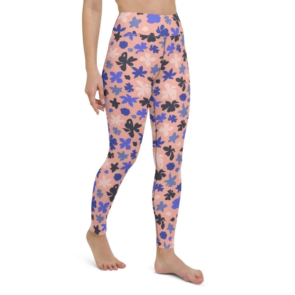 Pink Floral Women's High-Waisted Yoga Pants