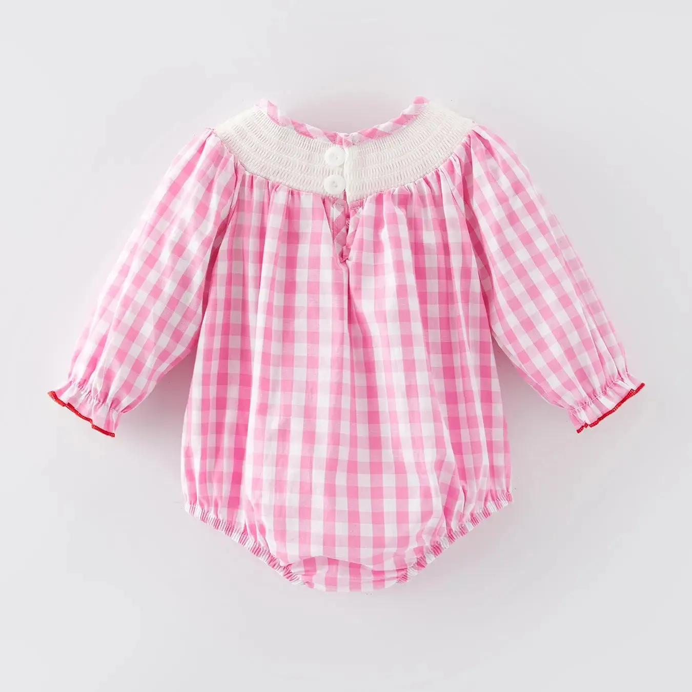 Pink Heart Gingham Smocking Bubble