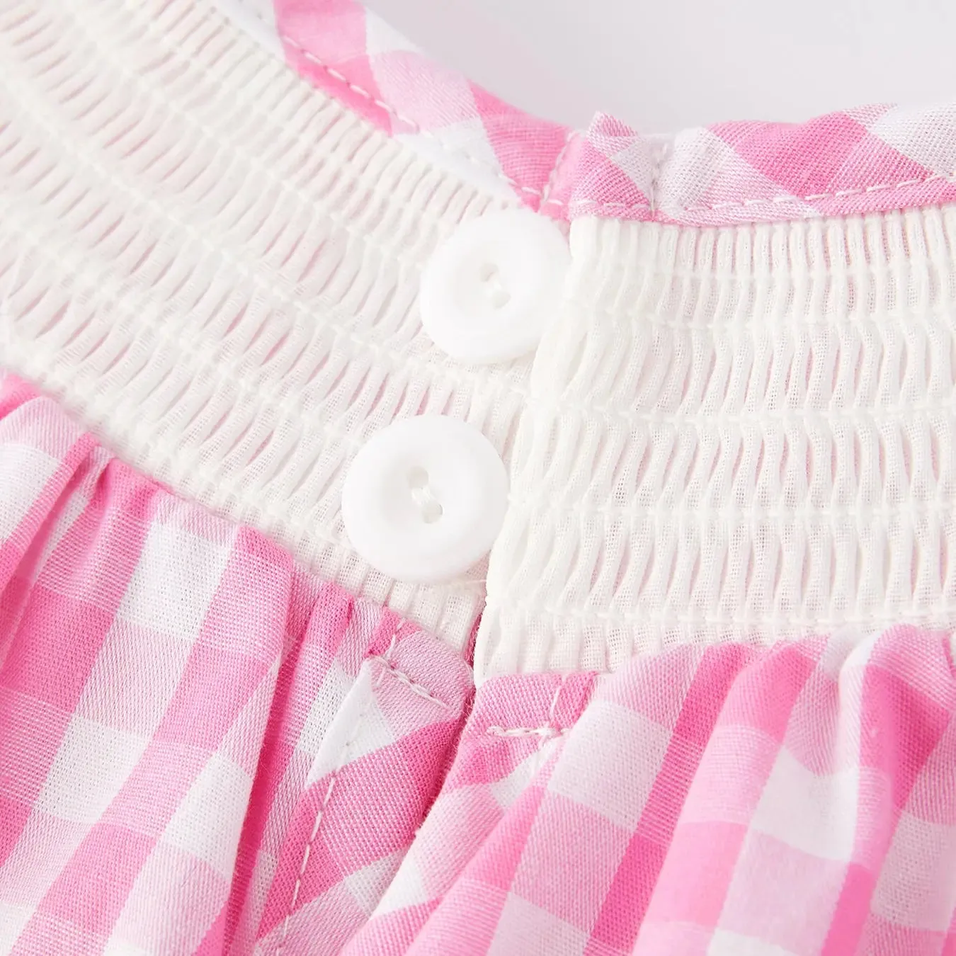 Pink Heart Gingham Smocking Bubble