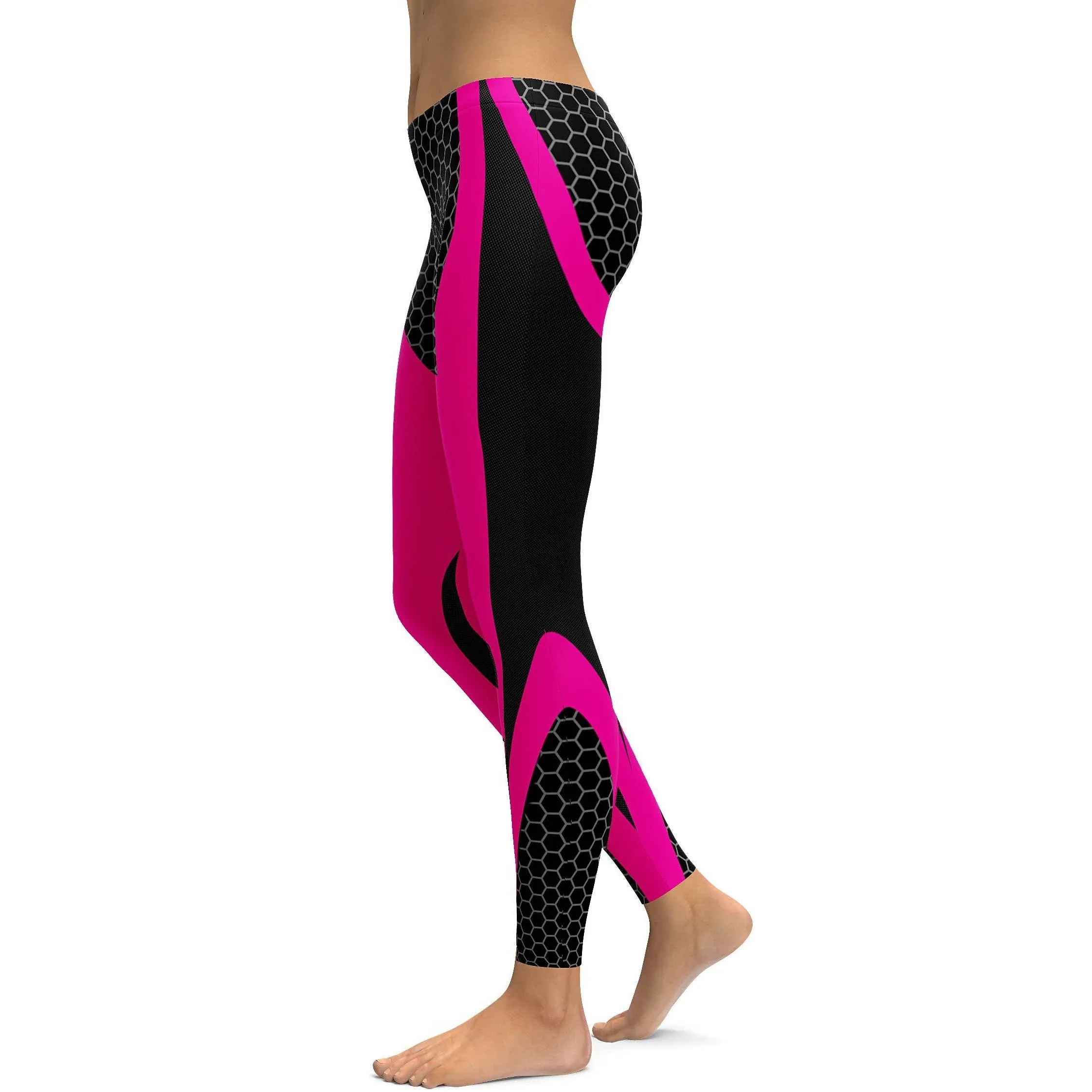 Pink Honeycomb Carbon Black Leggings