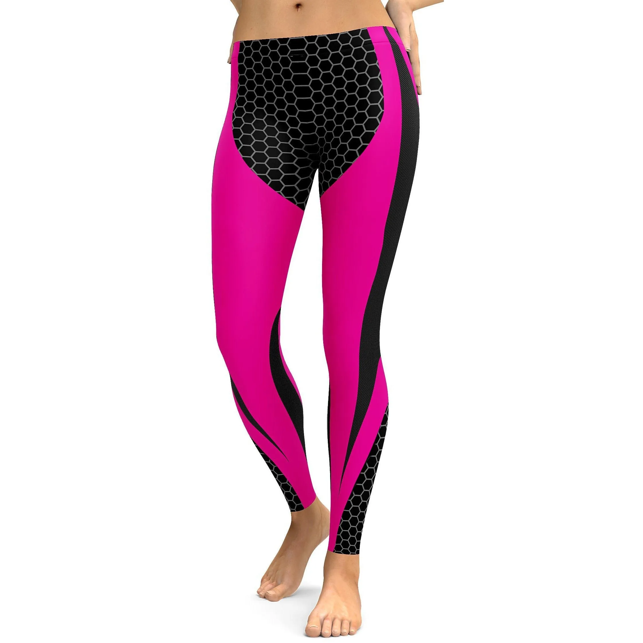 Pink Honeycomb Carbon Black Leggings