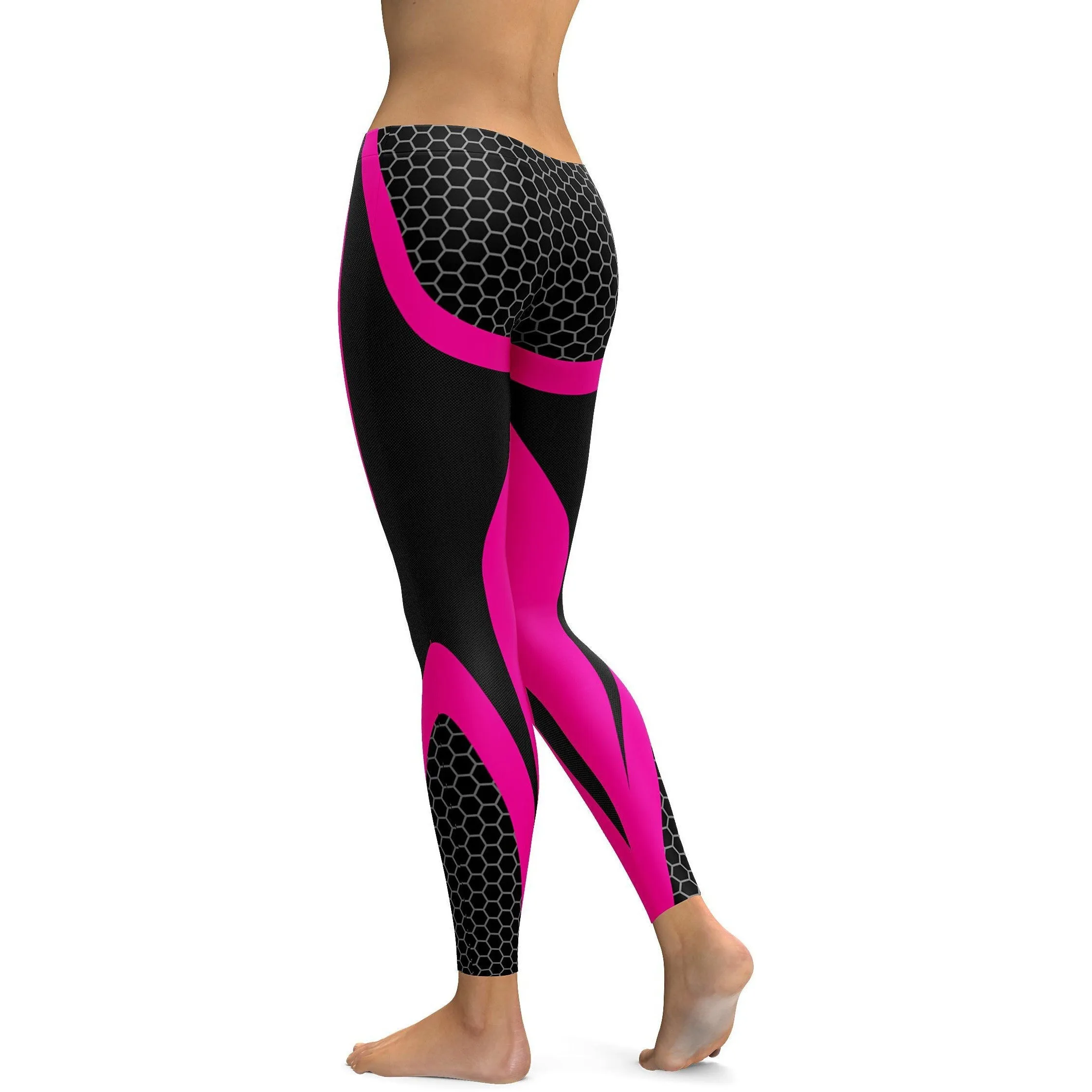 Pink Honeycomb Carbon Black Leggings