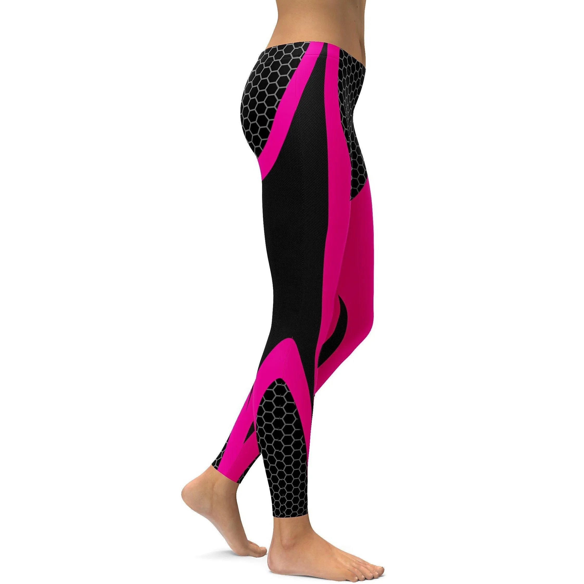 Pink Honeycomb Carbon Black Leggings