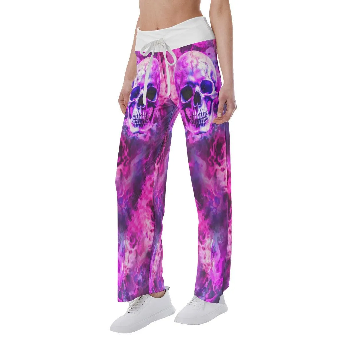 Pink Smoke Skull High-waisted Wide Leg Pants