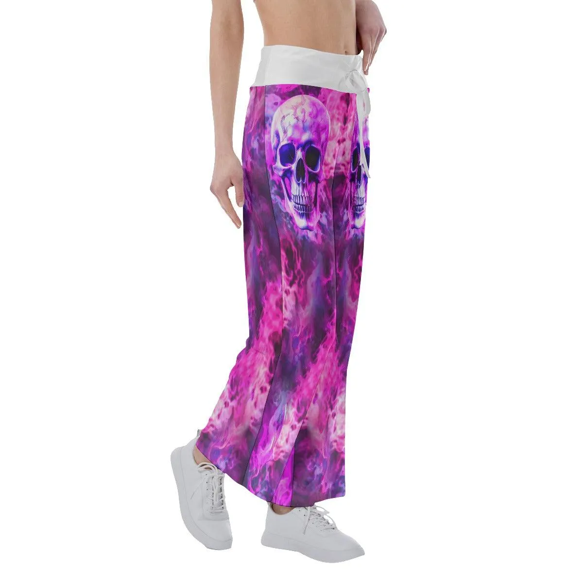 Pink Smoke Skull High-waisted Wide Leg Pants