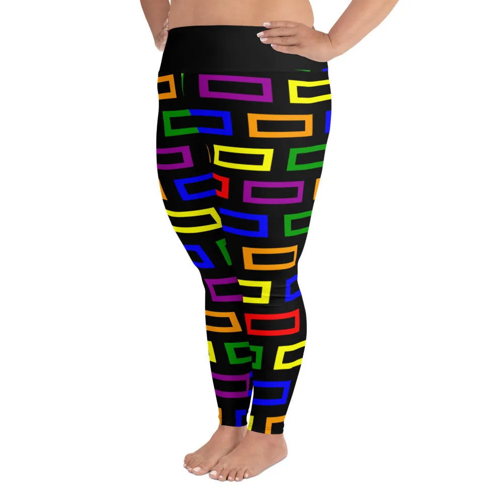 Plus Size Leggings Colorful Blocks