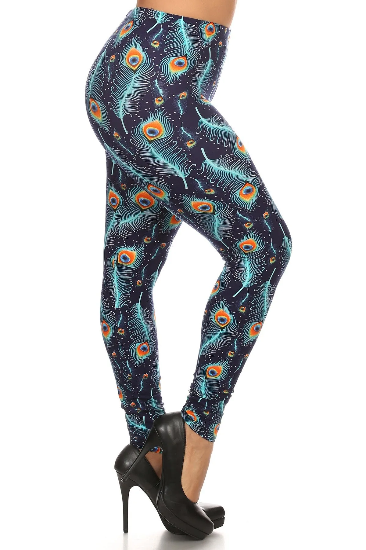 Plus Size Print, Full Length Leggings In A Slim Fitting Style With A Banded High Waist