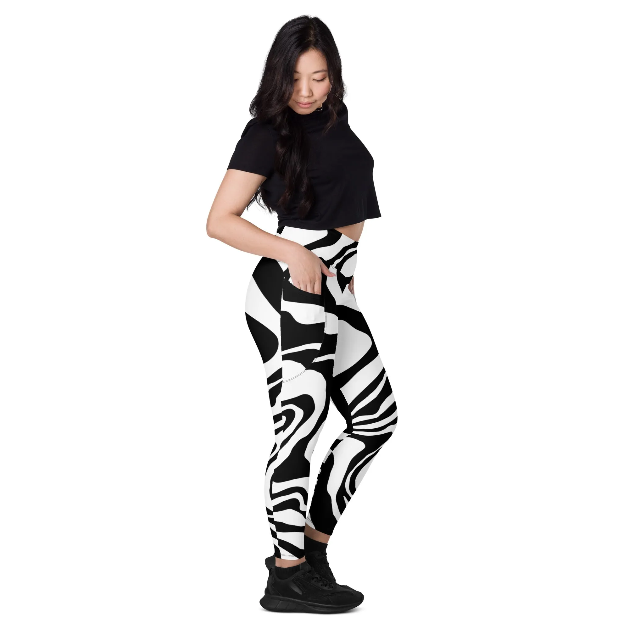 POE BlackWhite Marble Legging with Pockets Women