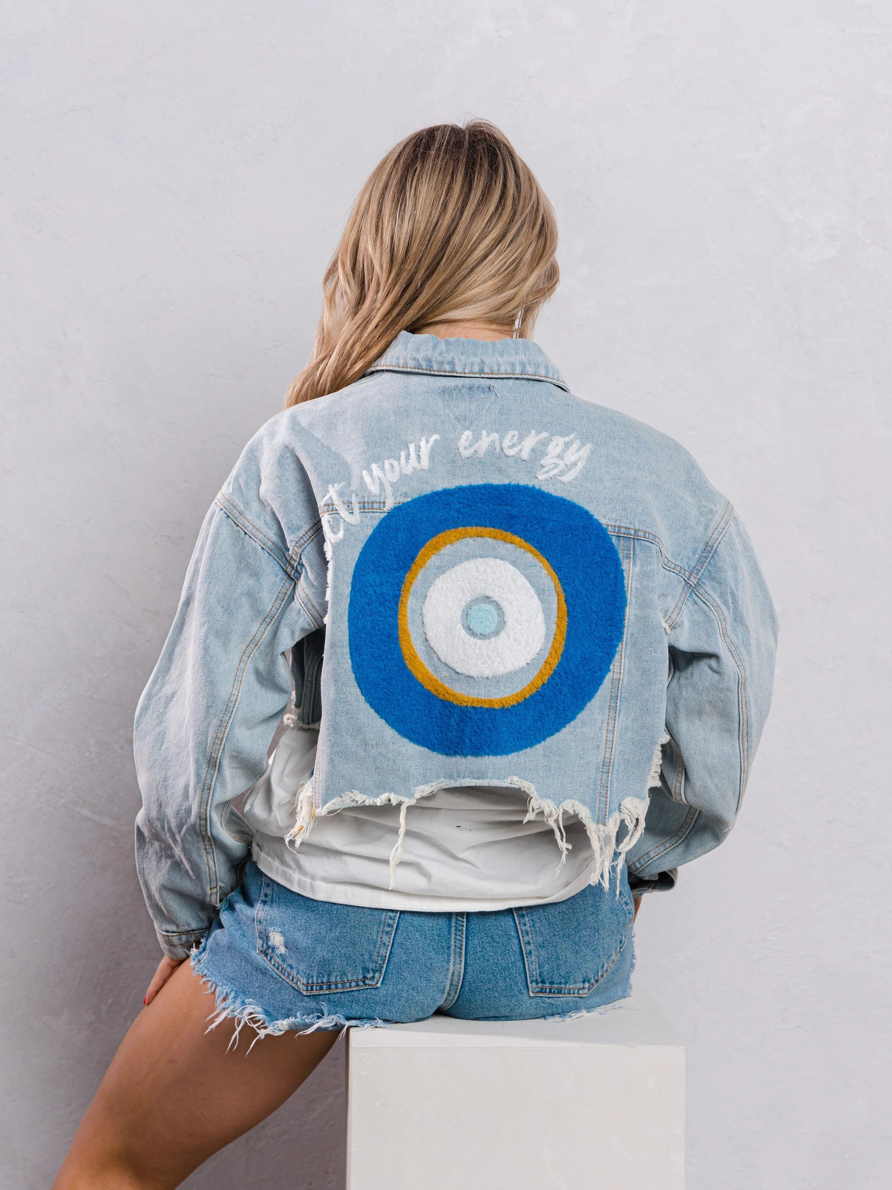 PROTECT YOUR ENERGY Crop Denim Jacket