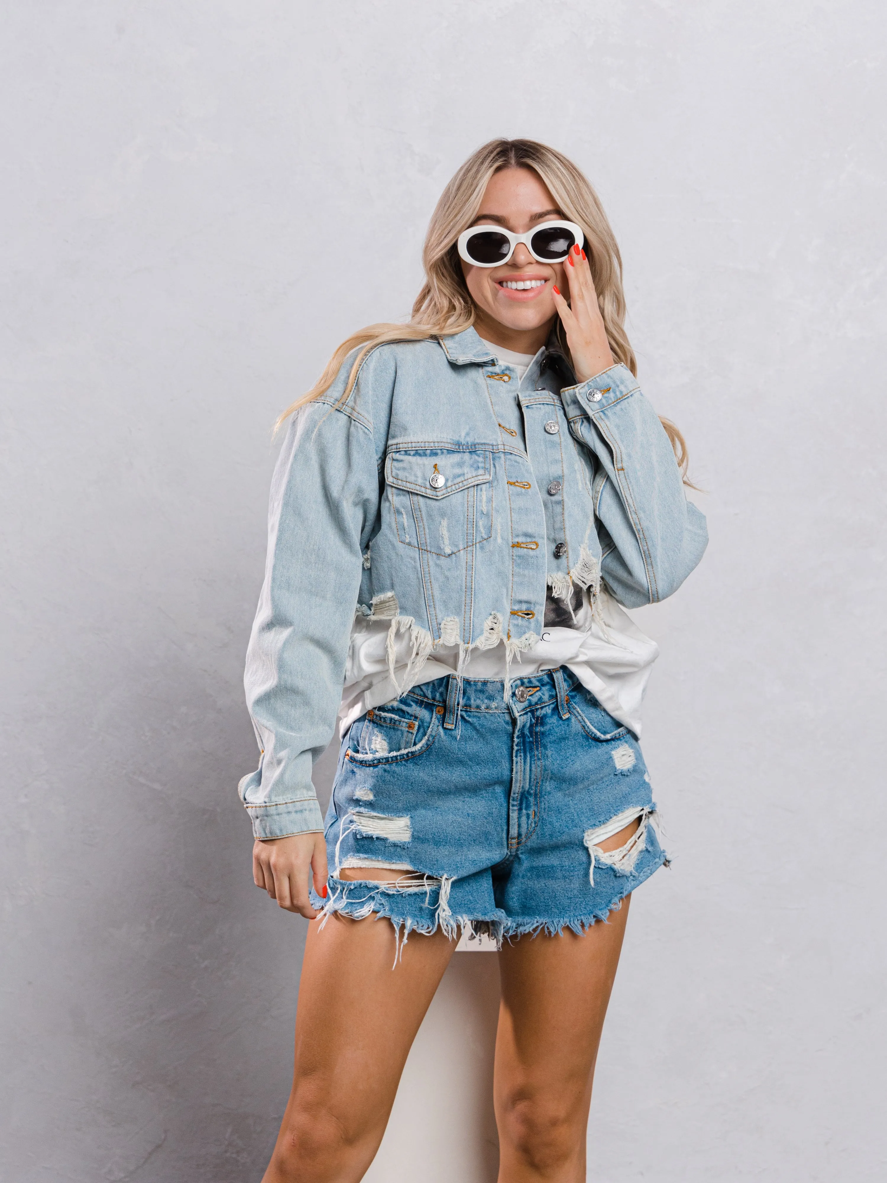 PROTECT YOUR ENERGY Crop Denim Jacket