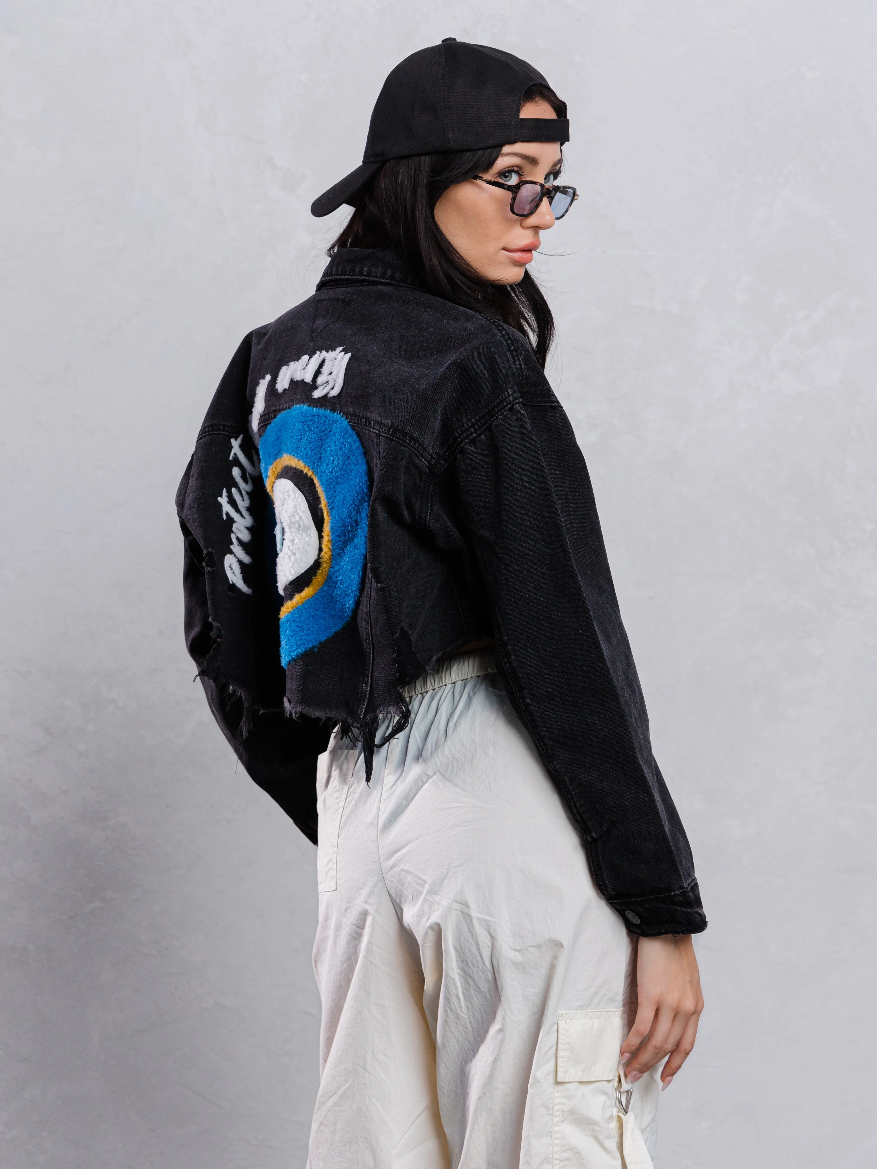 PROTECT YOUR ENERGY Crop Denim Jacket