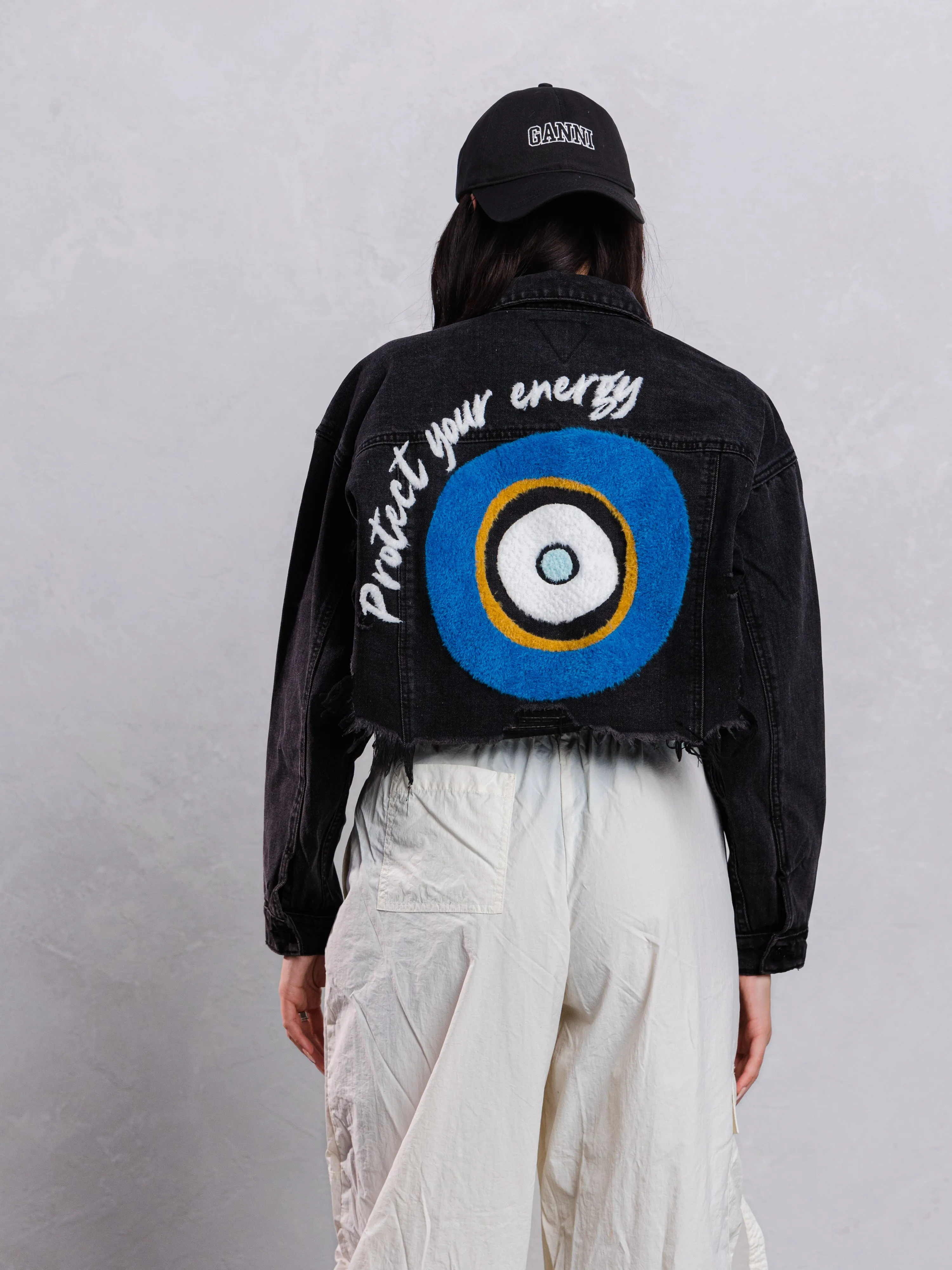 PROTECT YOUR ENERGY Crop Denim Jacket