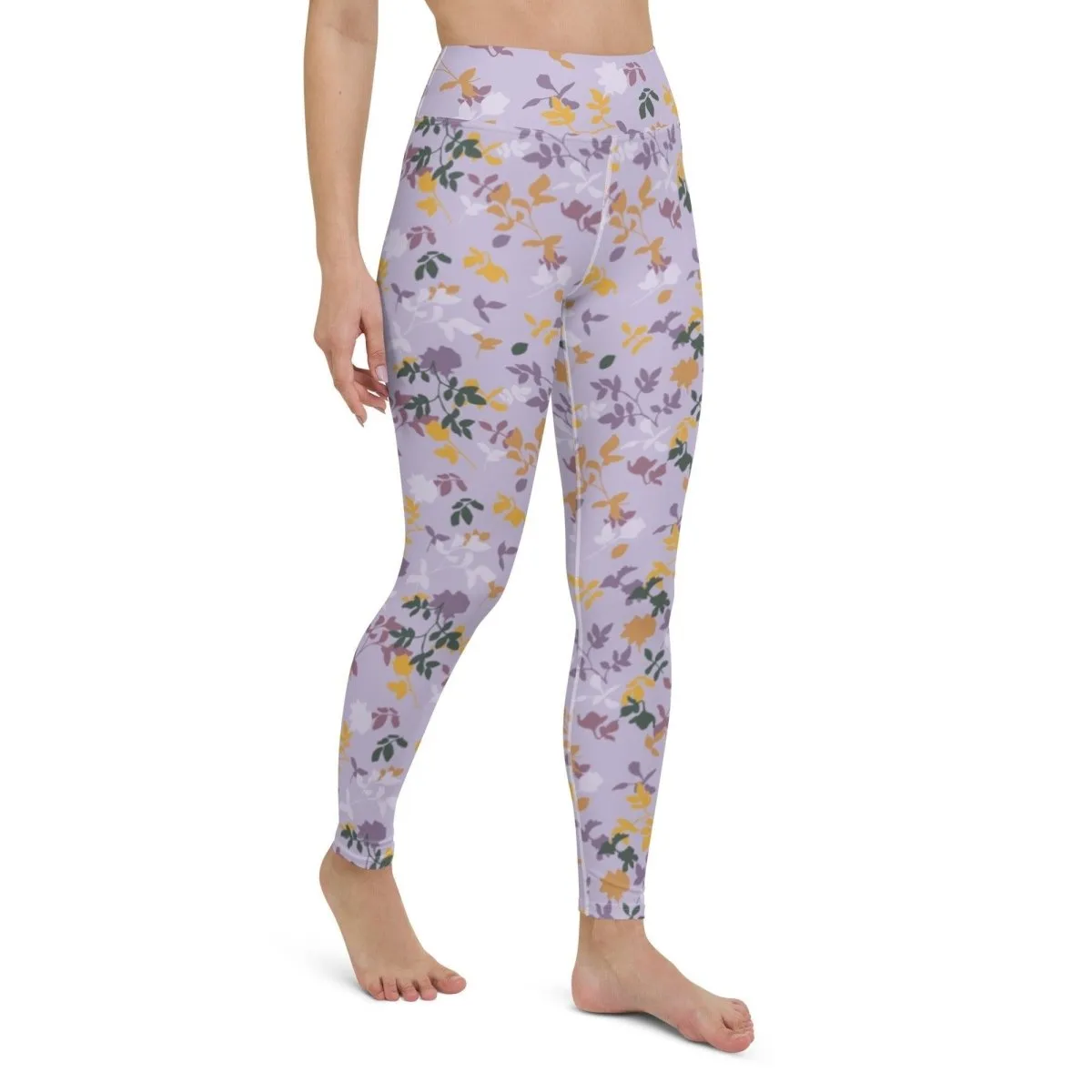 Purple Floral Women's High-Waisted Yoga Pants