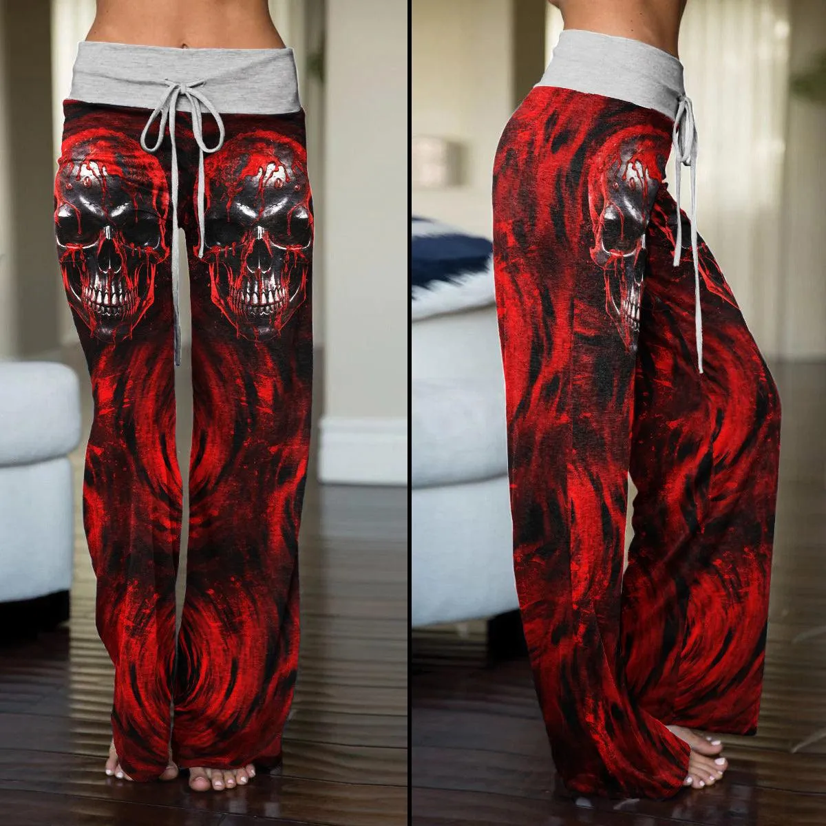 Red Blood Dripping Skull High-waisted Wide Leg Pants