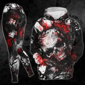 Red Bloody Scary Skull Print Combo Hoodie and Leggings For Women