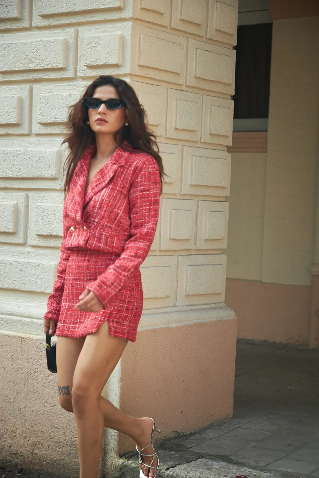 Red Crop Tweed Blazer