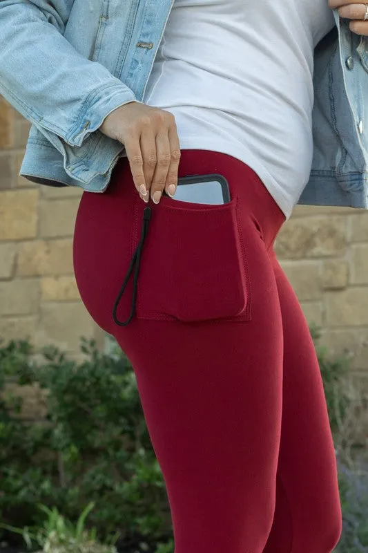 Red Full-Length Leggings with Pocket