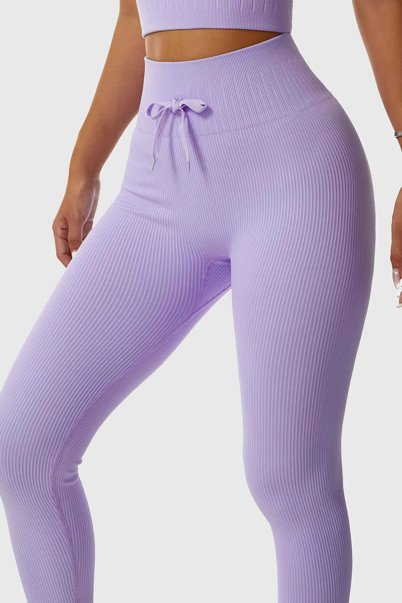 Ribbed Tie Front Seamless Workout Leggings