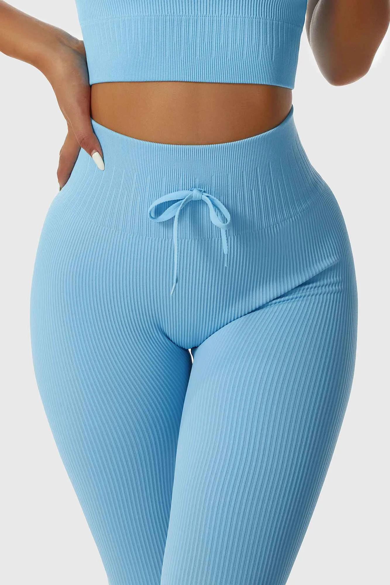 Ribbed Tie Front Seamless Workout Leggings