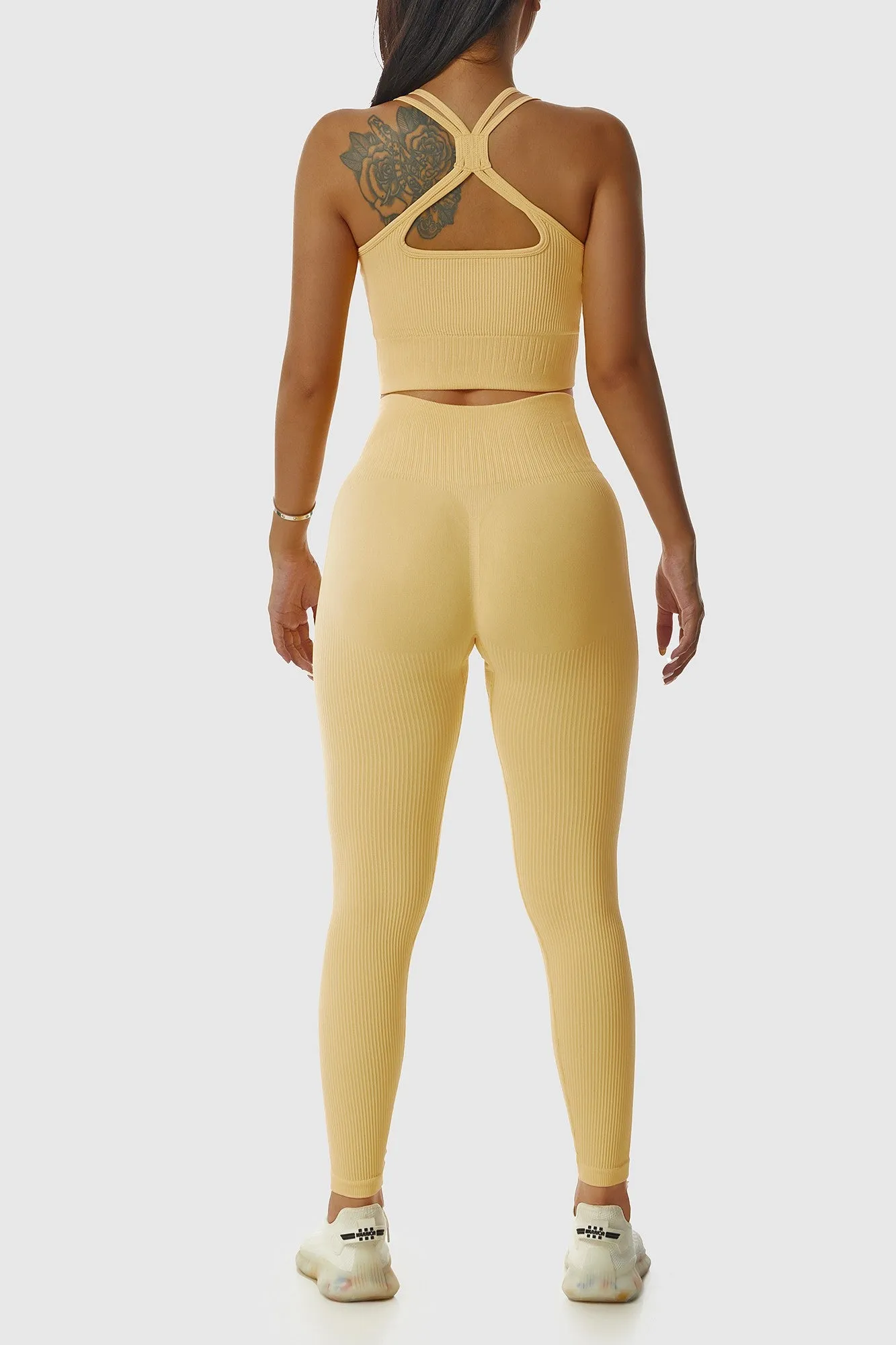 Ribbed Tie Front Seamless Workout Leggings