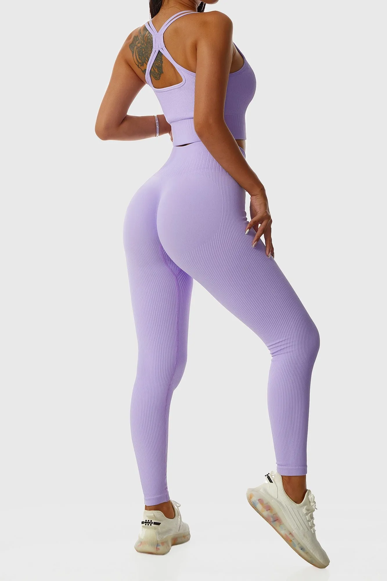 Ribbed Tie Front Seamless Workout Leggings