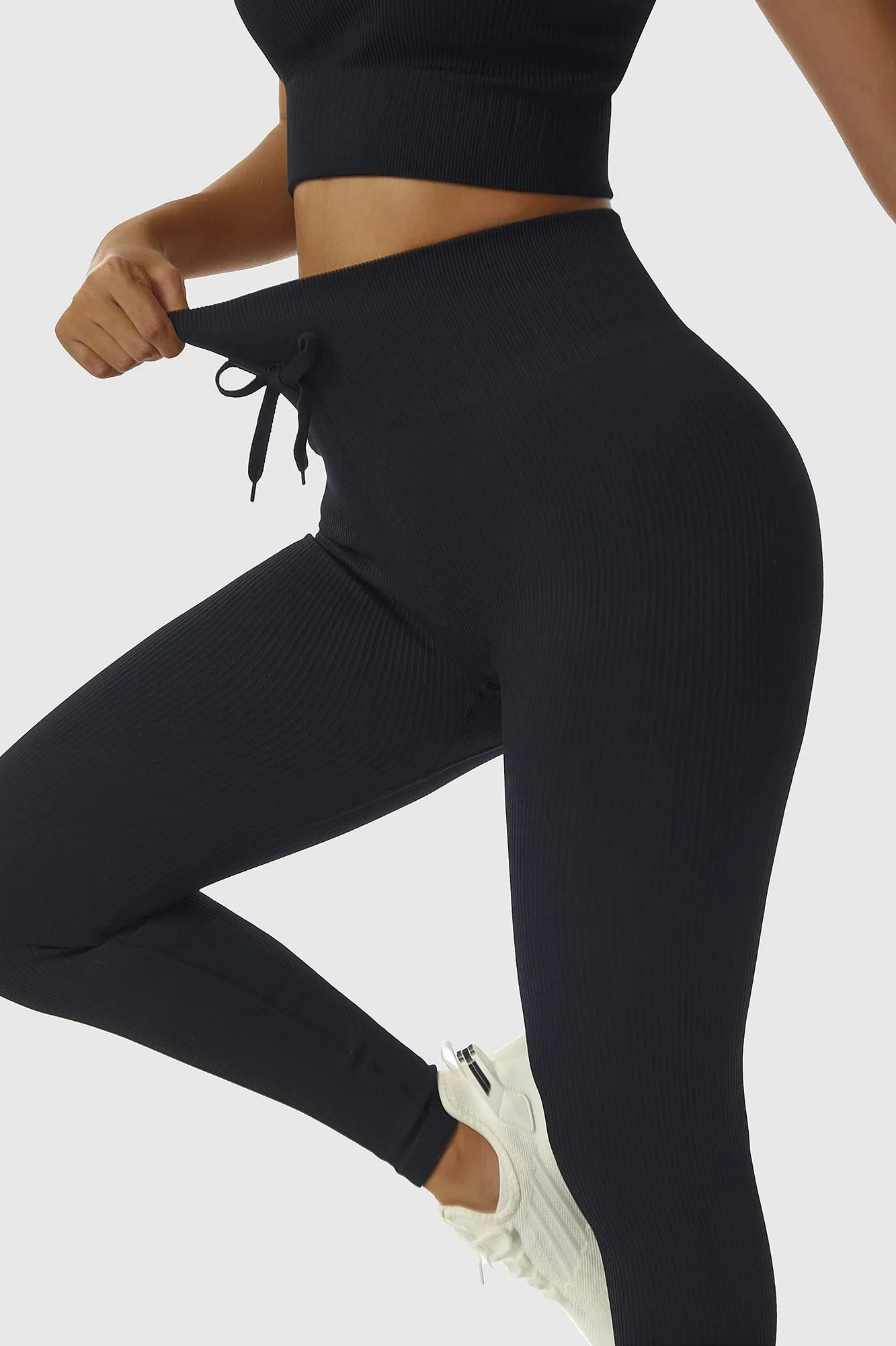 Ribbed Tie Front Seamless Workout Leggings