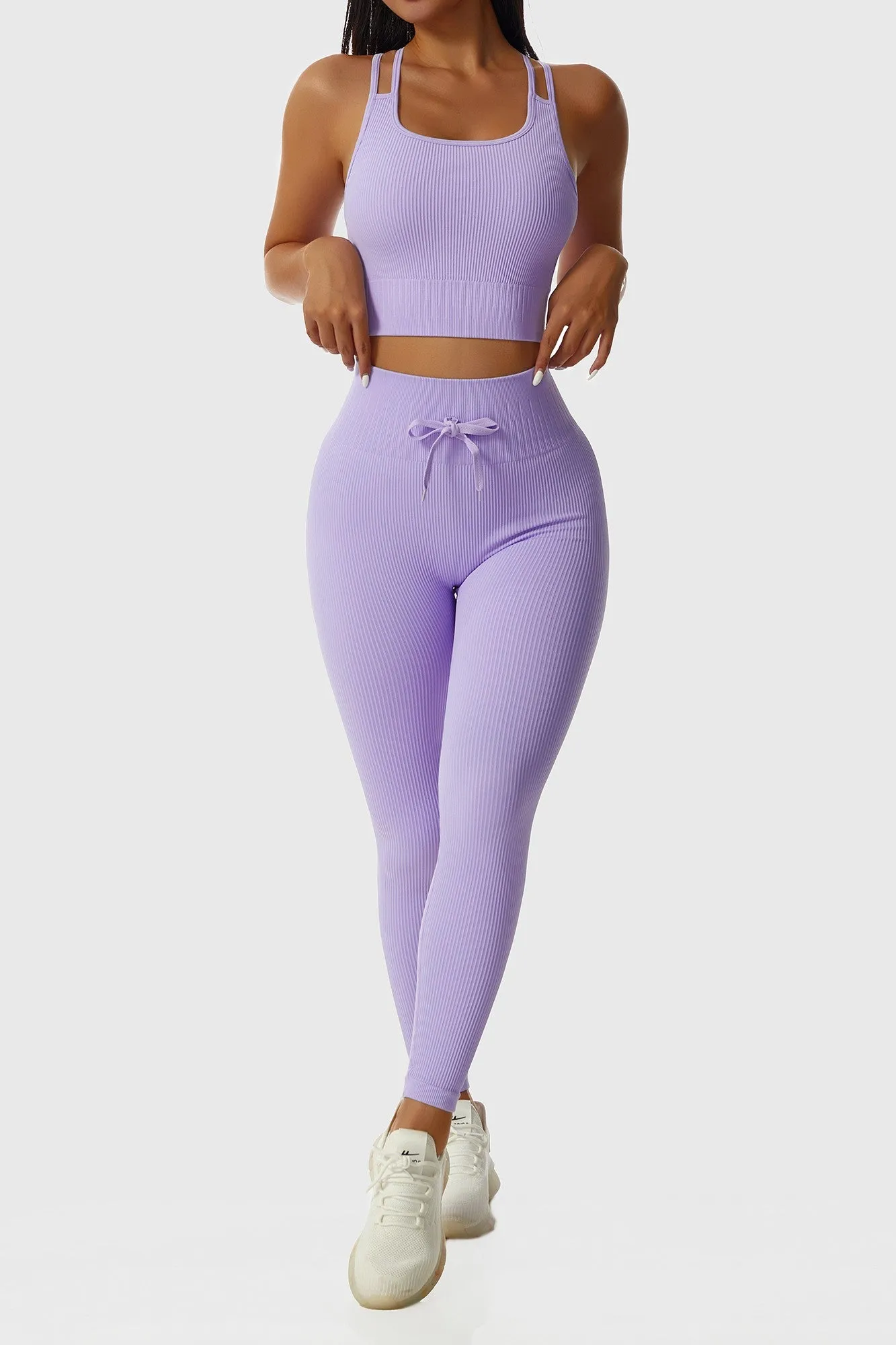 Ribbed Tie Front Seamless Workout Leggings