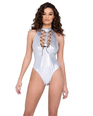 Ring Hologram Lace-Up Romper - Womens Romper