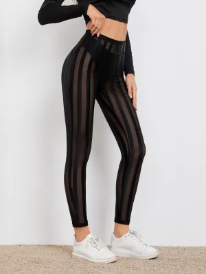 Sexy Striped Sheer Cropped Women Leggings