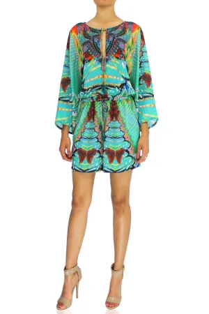 Short Silk Romper In Aqua