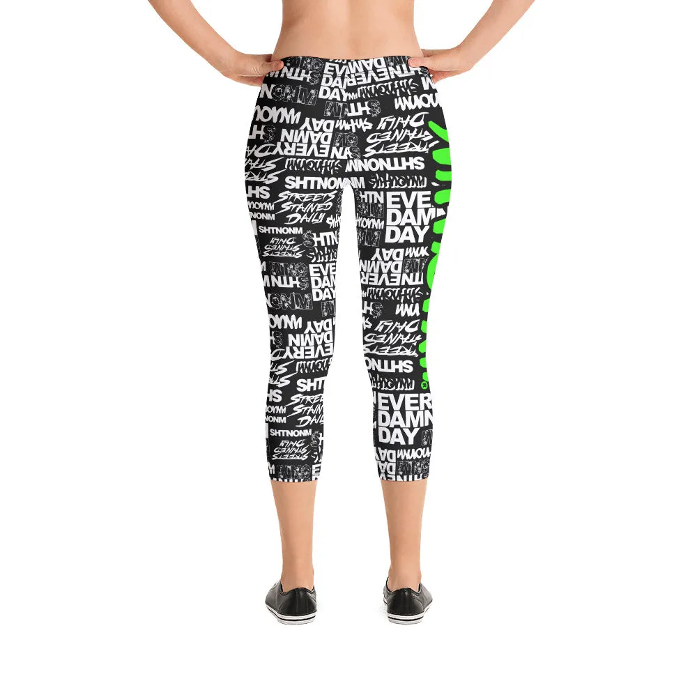 SHTNONM - CAPRI LEGGINGS (BLACK/NEON GREEN)