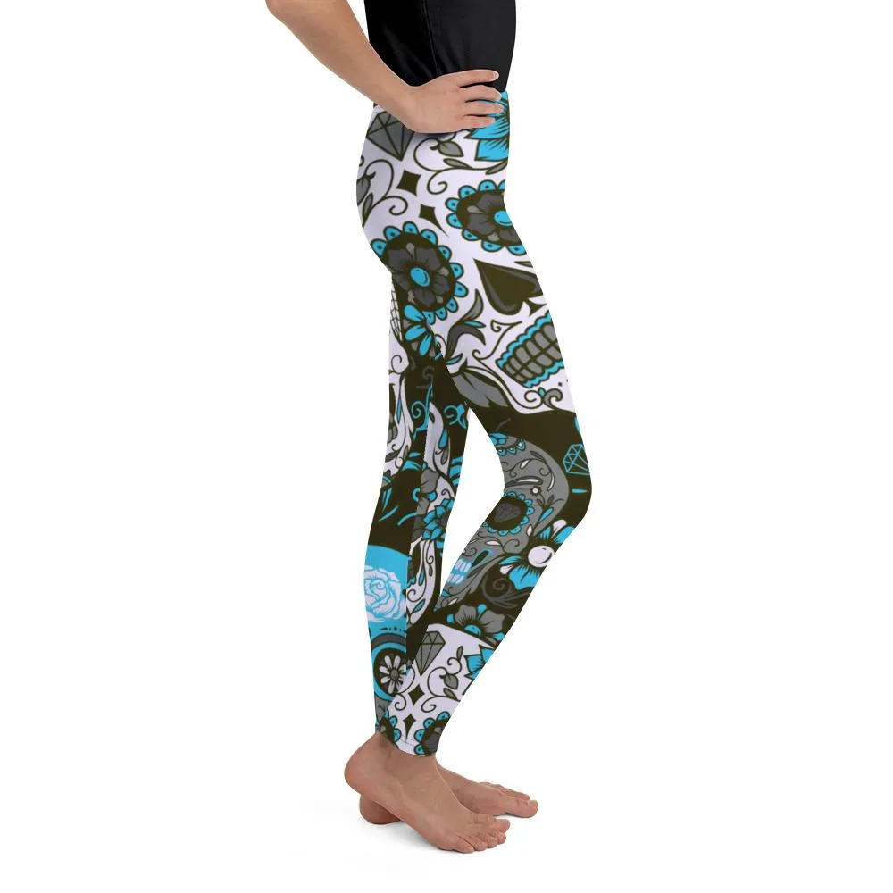 Sky Blue Sugar Skull Youth Leggings