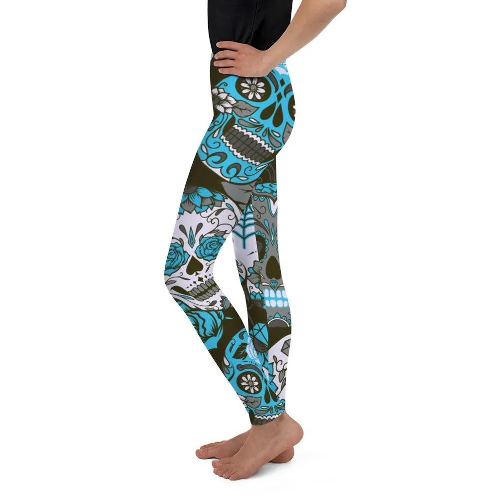 Sky Blue Sugar Skull Youth Leggings