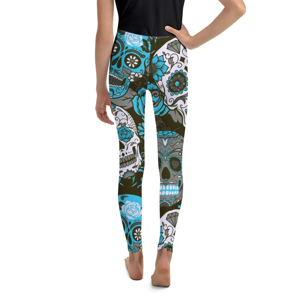 Sky Blue Sugar Skull Youth Leggings