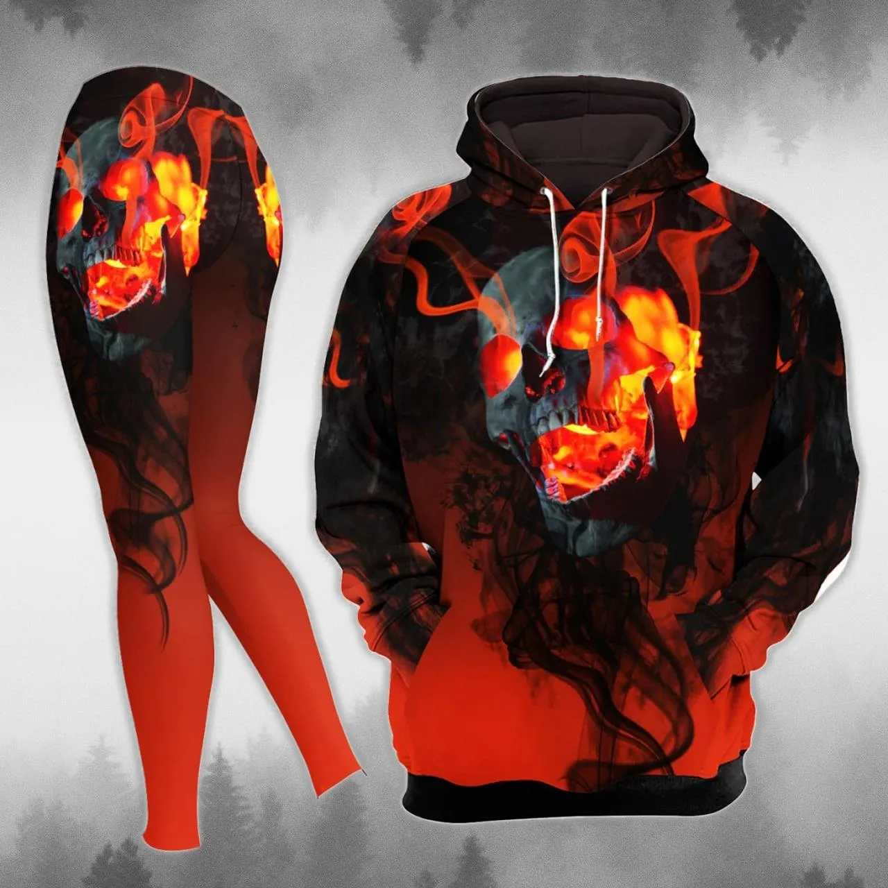 Smoke Fire Skull Chain Combo Hoodie and Leggings