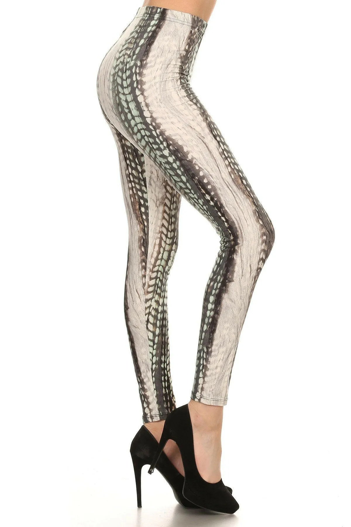 Snake Scales Printed, High Waisted Leggings In Fitted Style With Elastic