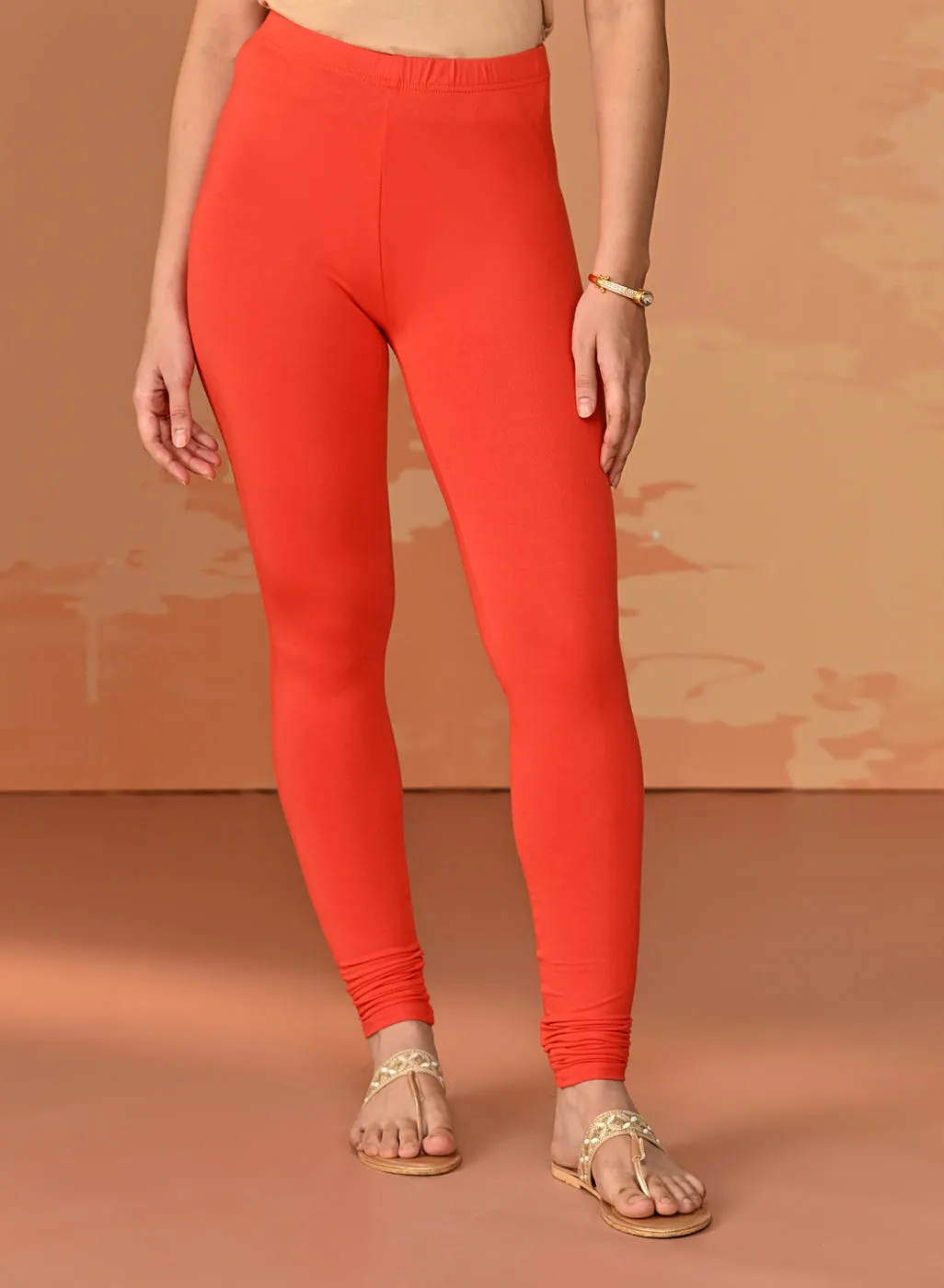 Sofia Orange Skinny Fit Leggings for Women