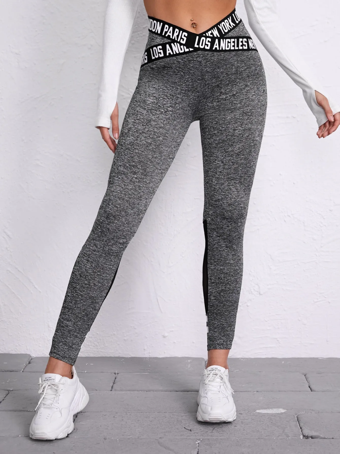 Sporty Letter Tape Cropped Women Leggings